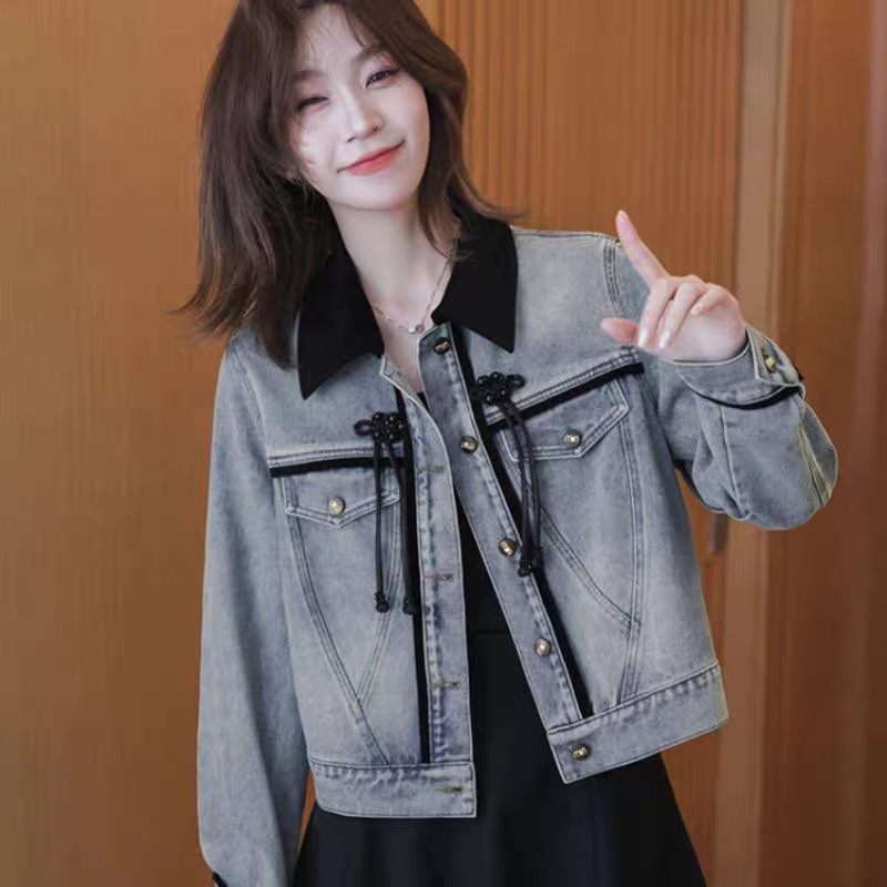 Chinese Style Button Denim Jacket for Women Retro Casual Spring 2026 - Image 2