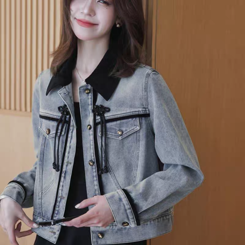 Chinese Style Button Denim Jacket for Women Retro Casual Spring 2026 - Image 3