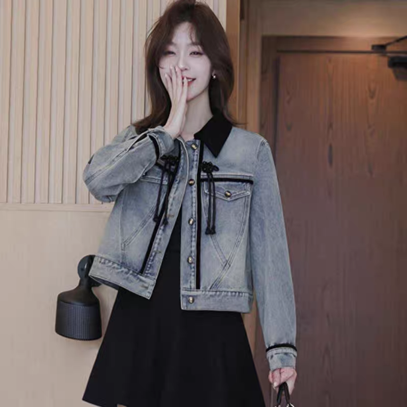 Chinese Style Button Denim Jacket for Women Retro Casual Spring 2026 - Image 4