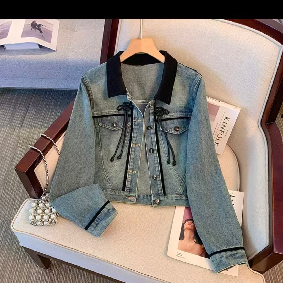 Chinese Style Button Denim Jacket for Women Retro Casual Spring 2026 - Image 5
