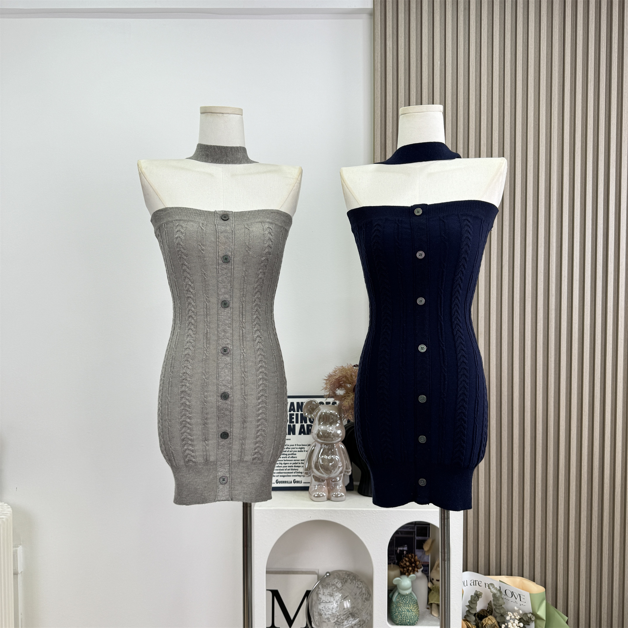 Cher Black Swan Halter Strapless Slim Knit Dress
