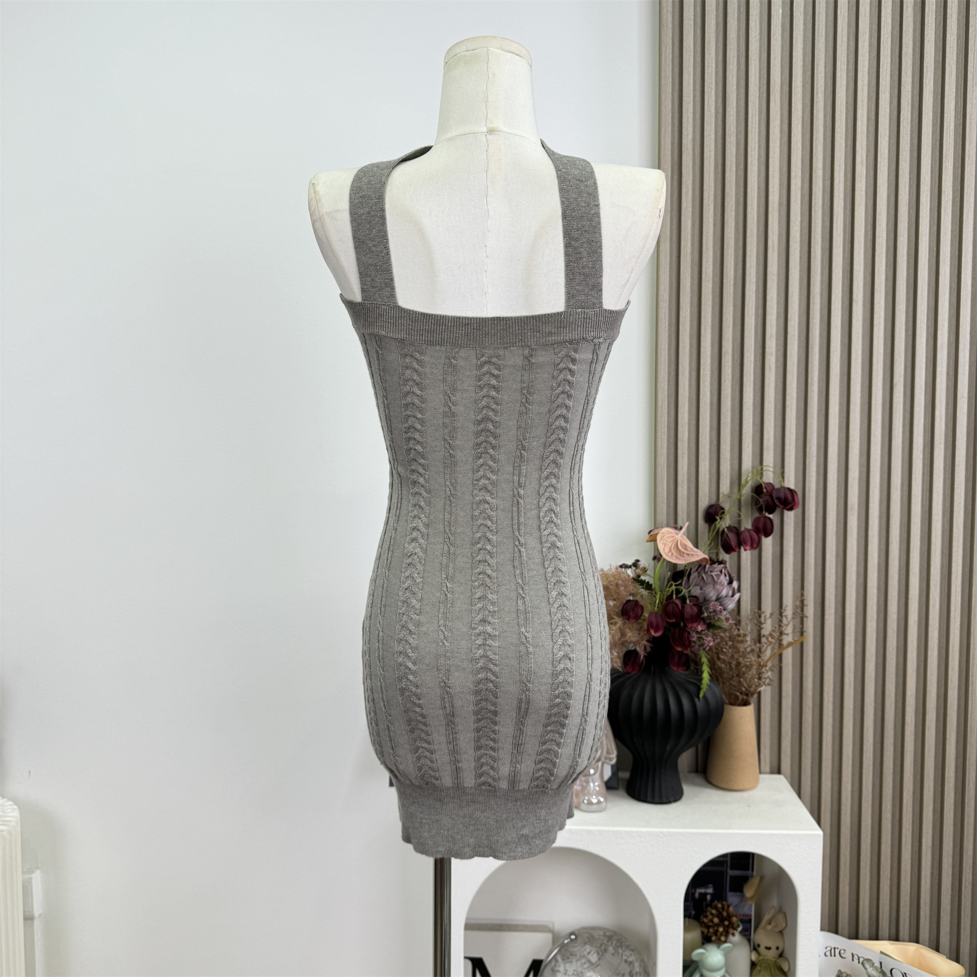 Cher Black Swan Halter Strapless Slim Knit Dress - Image 3