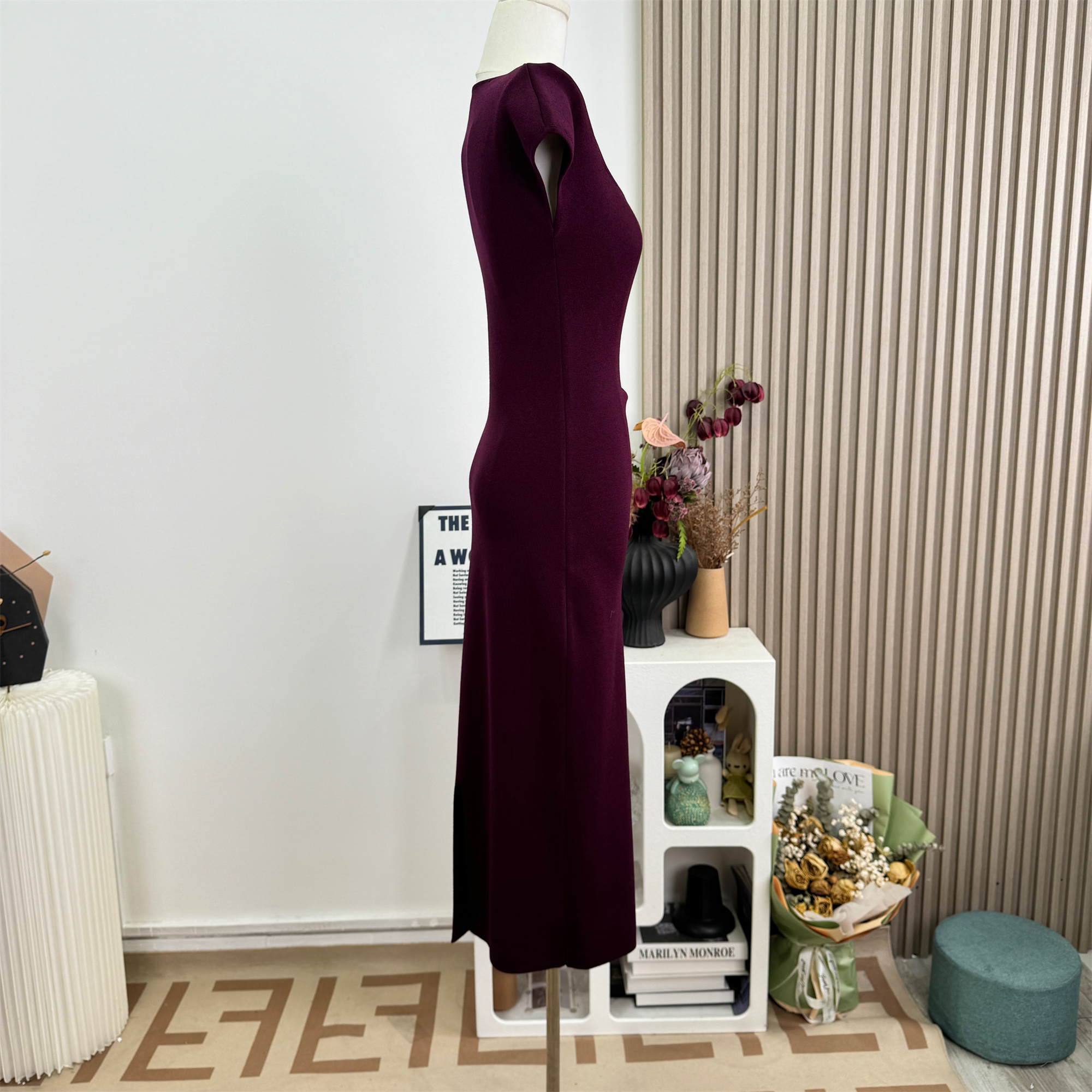 Square Neck Ruched Waist Knit Dress for Women - Image 3