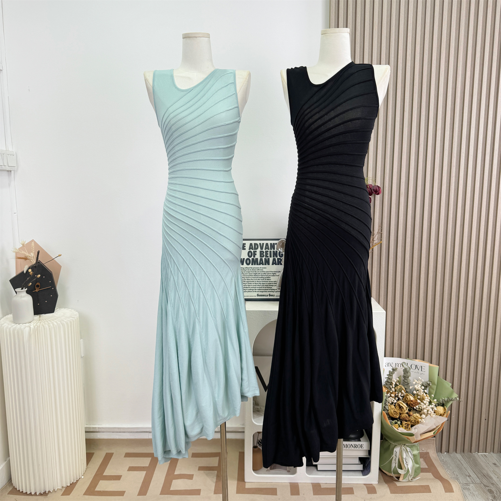 Barb Chill Gallery Viewing French Sleeveless Knitted Long Dress for Women Summer - Image 5